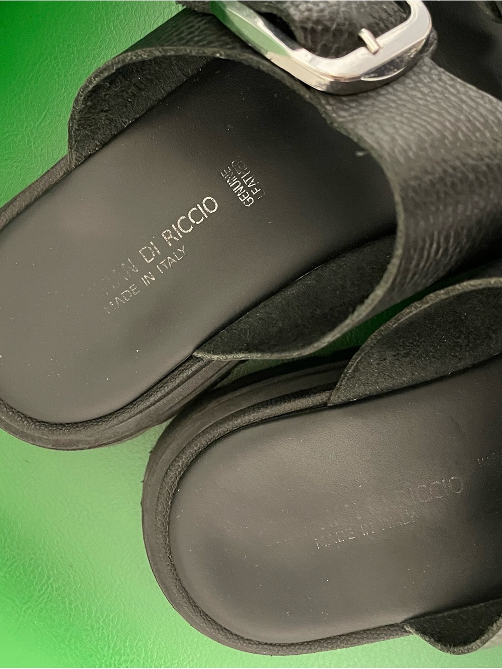 REAL Black Double-Buckle Leather Slide Sandals - Picture 3 of 5